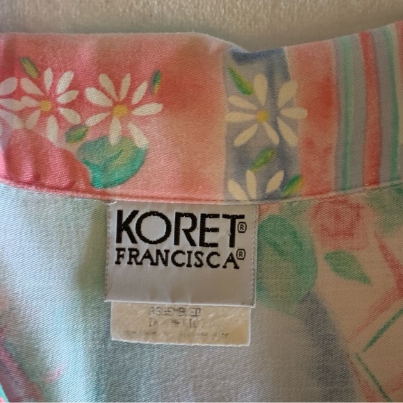 Koret Francisca womens short sleeve button up green multicolor blouse size xL - Picture 2 of 6